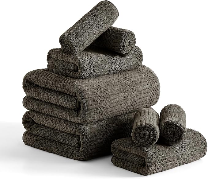 8 Piece Bath Towel Set-2 Oversized Bath Sheets(35"x70"),2 Hand Towels,4 Washcloths-Extra Large Microfiber Towel Sets,Less Lint Highly Absorbent & Quick Dry Bath Towels for Bathroom Gym Pool,Brown