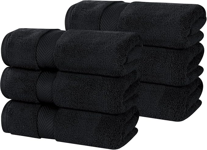 Superior Cotton Hand Towel Set, Medium Sized Towels, Plush Soft Absorbent Bathroom Basics, Home Essentials, Spa, Salon, Hotel, Kitchen, Luxury Quick Dry, Zero Twist Collection, Set of 6, Black