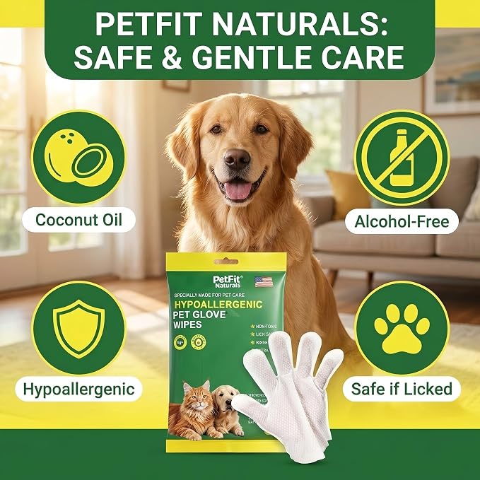 No Rinse Dog Bath Wipes & Cat Grooming Gloves, Extra Thick Waterless Pet Cleaning Mitts for Post-Surgery Recovery, Senior Dogs & Travel, Hypoallergenic Deodorizing - 6 Pack
