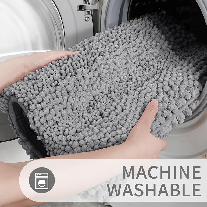 Yimobra Toilet Rugs U Shaped Washable 24 x 20, Non Slip and Super Absorbent Toilet Mat, Quick Dry, Ultra Luxury Microfiber Chenille Plush Fluffy Contour Bath Rugs for Toilet Base, Gray