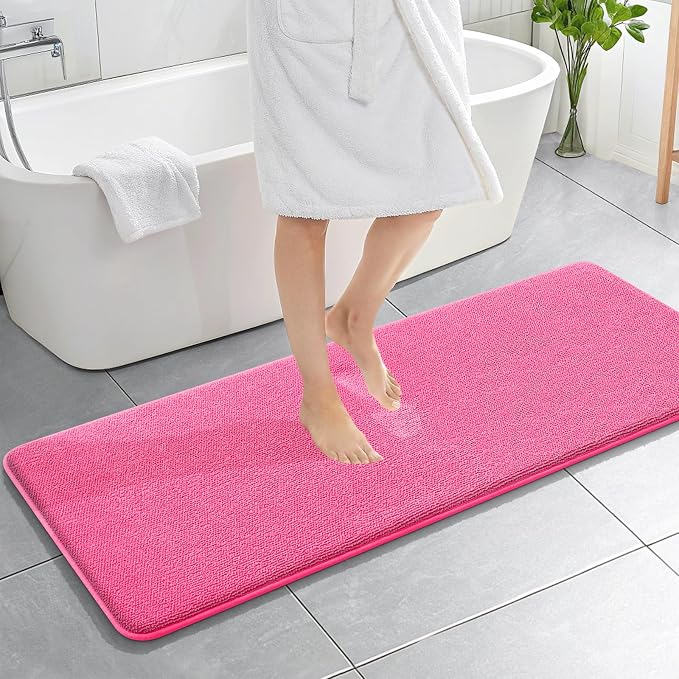 OLANLY Thick Memory Foam Bathroom Runner Rugs 59x20, Extra Soft Absorbent Long Bath Rug, Quick Dry, Non-Slip, Machine Washable Bath Mats for Bathroom, Tub and Shower, Home Decor Accessories, Hot Pink