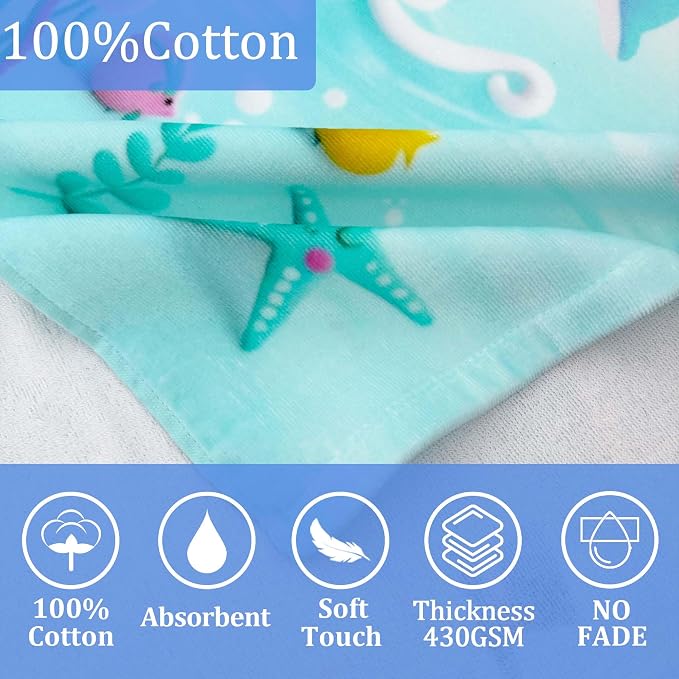 VOOVA & MOVAS Kids Hooded Beach Towels (3-8Years, 30''X50) | 100% Cotton | Large Soft Thick Absorbent Wrap Blanket | Ideal for Beach, Pool, Bath | Pink Whale