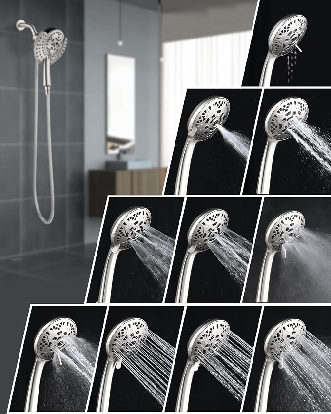 INAVAMZ Shower Head with Handheld High Pressure: Hand Held Shower Head & Rain Shower Head 2-IN-1 Shower Head with 59" Rotatable Stainless Steel Hose, Shower Trim Systems, Nickel Round 2.5 GPM