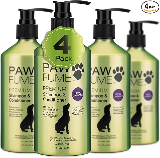 PAWFUME Dog Shedding Shampoo and Conditioner, Royal Lavender, 4-Pack – Nourish & Detangle for Silky Soft Coat – Probiotic, Deep-Cleaning, pH-Balanced – Salon-Quality Shedding Shampoo for Dogs