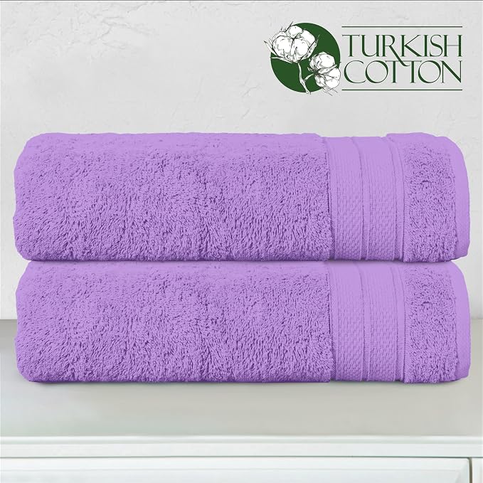Elegant Comfort Three Line Popcorn Towel Set for Bathroom 27 x 54 inches, Premium Hotel Quality 2-Pack Bath Towels, 100% Turkish Cotton, Soft and Durable, Quick Dry and Highly Absorbent, Lavender