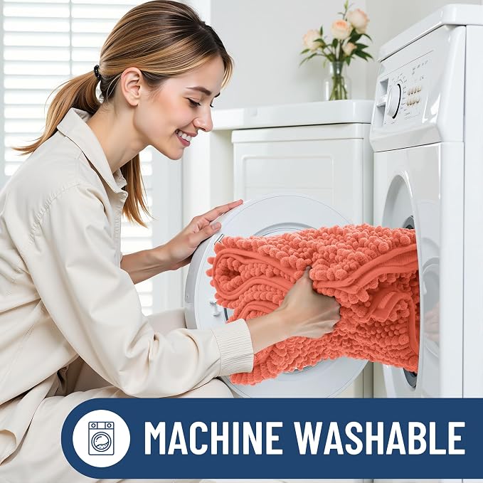 Smiry Bathroom Toilet Rugs U Shaped 24x20, Extra Soft Absorbent Non Slip Rubber Backing Chenille Contour Bath Rugs for Toilet, Machine Washable Contoured Bath Mats, Coral