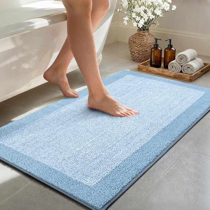 Bathroom Rugs 40x24 Non Slip Washable, Light Blue Bath Mat for Bathroom Floor Tub, Soft Absorbent Quick Dry Mats for Shower, Bathtub,Home Decor