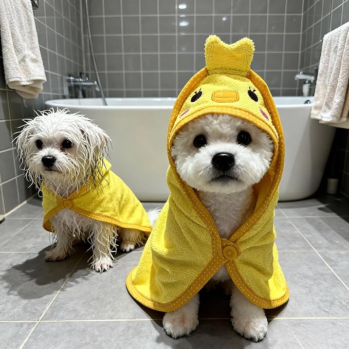 Dog Hooded Bathrobe Towel Fast Drying Absorbent Bath Warm Blanket | Yellow S