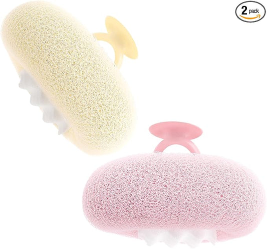 Ptwola 2 Pcs Soft Sunflower Suction Cup Bath Ball Exfoliating Mesh Bath Sponge Bath Body Brush Cleaning Scrubber Bath Sponge Brush with Comfortable Non-Slip Handle