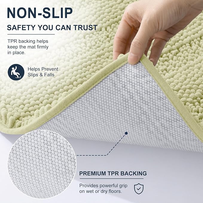 Smiry Thick Chenille Bathroom Rugs 36x24, Extra Soft Absorbent Striped Bath Mat, Machine Washable, Rubber Backing, Bath Rugs for Bathroom, Tub & Shower, Modern Home Decor Accessories, Vanilla