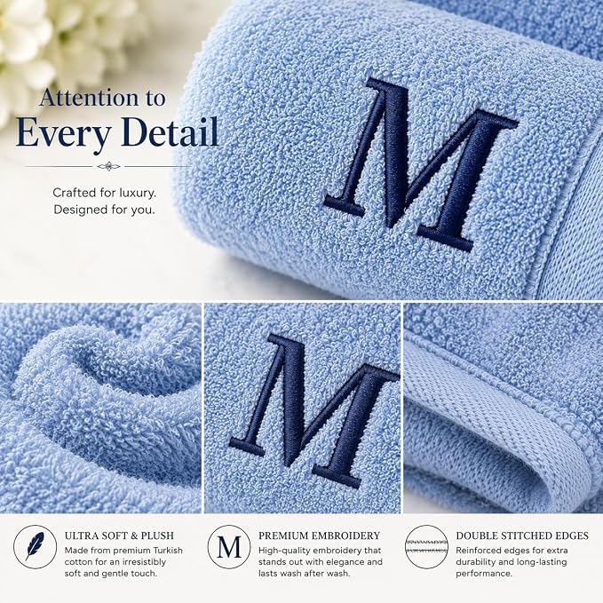 Custom Hand Towels Pack of 2-16x28 inch - Customized Turkish Hand Towel - Cotton Towel Set - Monogrammed Towels with Initials Name Embroidery - Birthday Gift (Sea Glass, Hand Towels - Set of 2)