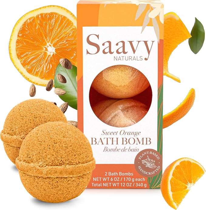 Saavy Naturals Bath Bombs – Relaxing Foaming Fizz Bubbles, Organic Bath Bombs for Women and Kids with Jojoba Oil - Gentle for Sensitive Skin - Made in USA - Sweet Orange (1 Pack) - 12 oz
