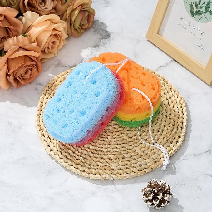 Boao 5 Pieces Soft Bath Sponge Shower Natural Gentle Soothing Body Fiber Exfoliating Shower Sponge Wash Bouquet for Women Men, Random Color (Lovely Color)