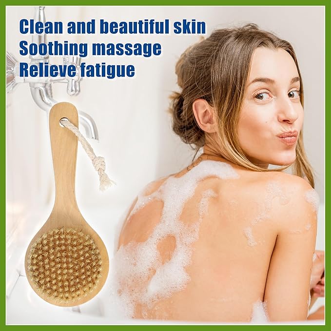 1 Pcs Bath Brush, Back Scrubber Wood for Shower with Short Handle, Brown, 7.9 Inches Beauty