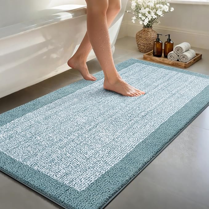 44x24 Large Bathroom Rugs Washable Non Slip, Dusty Blue Bath Mat for Bathroom Floor Tub, Soft Absorbent Quick Dry Mats for Shower, Bathtub,Home Decor
