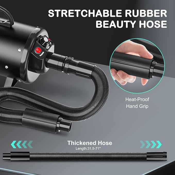 Nova Microdermabrasion High Velocity Pet Hair Force Dryer, Professional Pet Grooming Blower with 3 Nozzles Heater Air Speed for Grooming