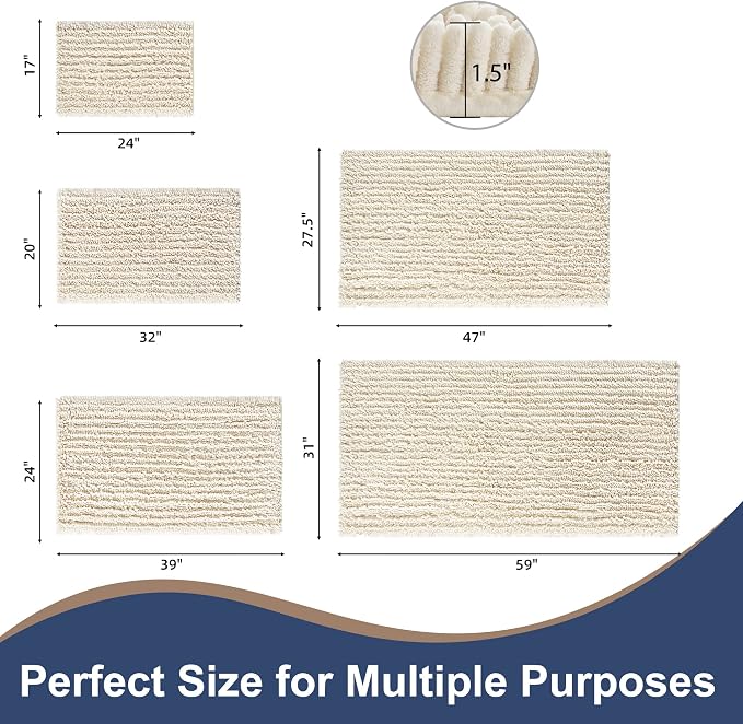 FLOLEOPA Soft Plush Microfiber Bathroom Rugs, Absorbent Bath Rugs Non Skid Machine Wash Dry Bath Mats for Tub,Shower and Bath Room Floor Mats (31x59inches, Cream)