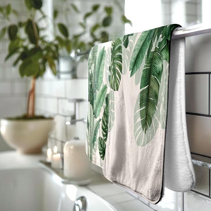 Botanical Leaf Microfiber Hand Towels Soft High Absorbent Towel for Bathroom Kitchen