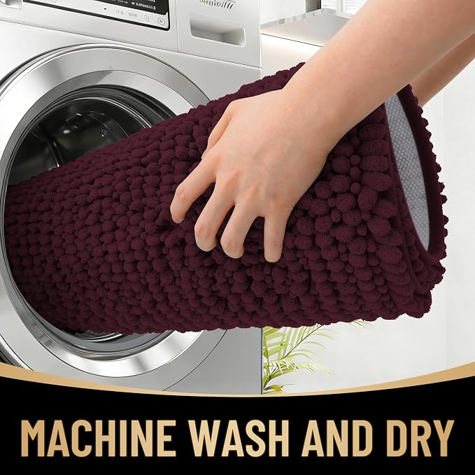 OLANLY Thick Bathroom Rugs 30x20, Extra Soft Absorbent Chenille Bath Rugs, Rubber Backing, Machine Wash Dry, Bath Mats for Bathroom Floor, Tub and Shower, Home Decor Accessories, Black Cherry