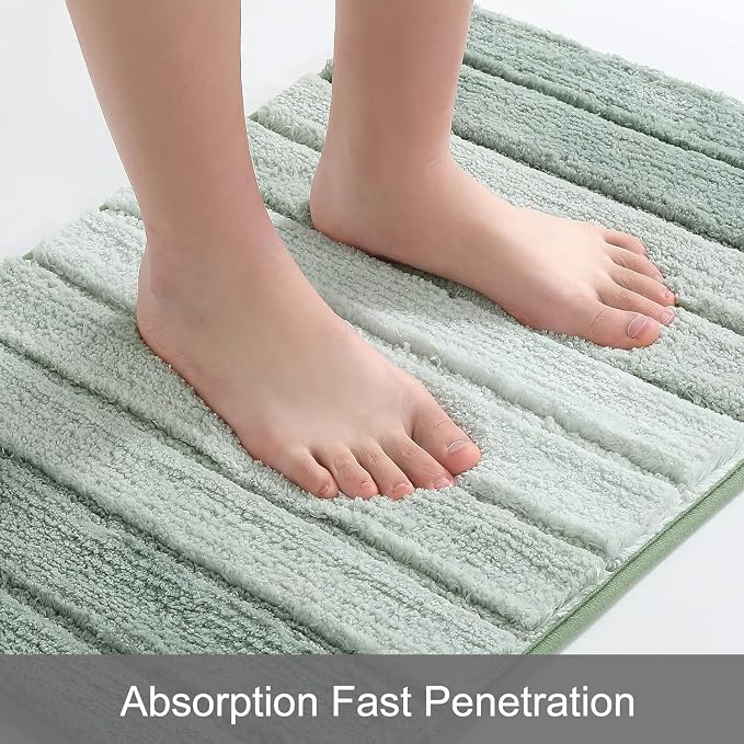 2 Piece Ombre Bath Mat for Bathroom, Non Slip Ultra Soft and Thick Water Absorbent Bath Carpet, Machine Washable & Quick Dry Bathroom Rug, for Bedroom Door Living Room Green-17" x 47" Plus 17" x 24"