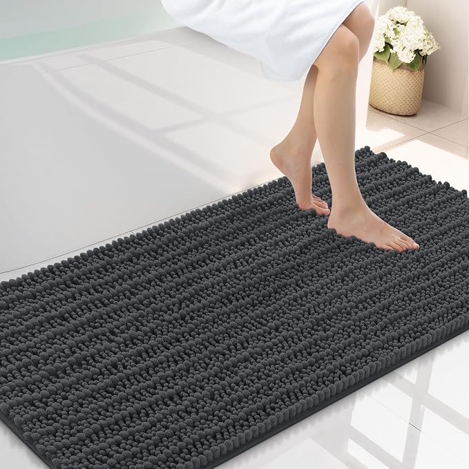 Smiry Bathroom Rugs Mat 45x27, Extra Soft Absorbent Chenille Bath Rugs, Non Slip Rubber Backing Machine Washable Quick Dry Bath Mats for Bathroom Floor, Tub, Shower, Home Decor Accessories, Dark Grey
