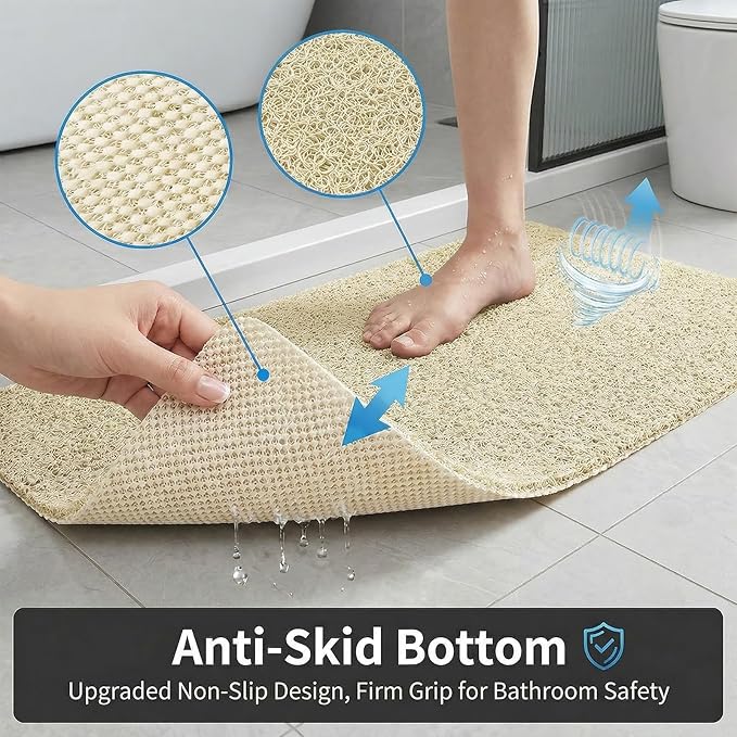 Square Shower Mat Non Slip, 24 x 24 Inch PVC Loofah Shower Mats for Wet Area, Soft Comfortable Bath Mats for Bathroom, Foot Scrubber Anti Slip Bath Mat with Drain, Quick