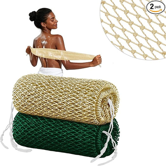 Cleangor 2Pcs African Net Sponge Authentic with Knots - Exfoliating Body | Scrubber for All Skin Types, African Bath Sponge, Wash Cloth, Gentle Exfoliation Shower Rag for Women Daily Use
