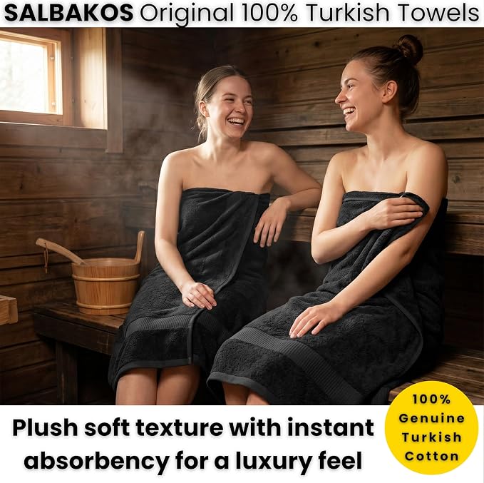 SALBAKOS 2-Piece 100% Turkish Cotton Extra Large Bath Towel 35x70 inch | Premium Hotel Quality Bath Sheet Towels | Thick, Soft, Absorbent, Oversized Bath & Beach Towels (Black, 2 Bath Sheets)