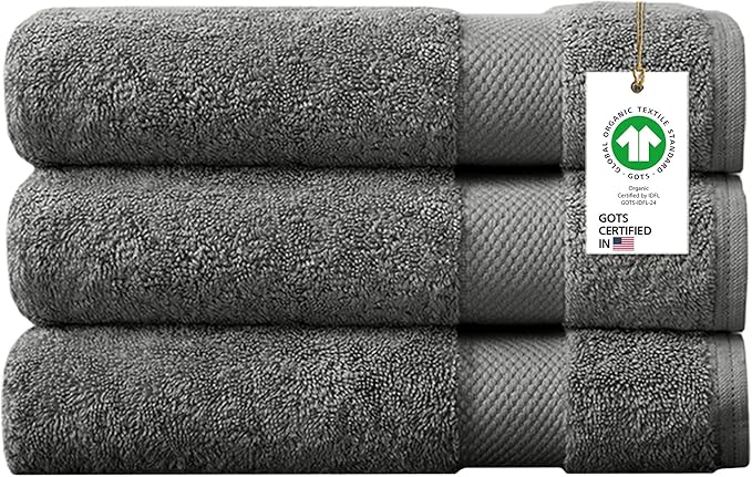 100% Organic Cotton Towels 650 GSM Plush Feather Touch Quick Dry Bath Sheet, Pack of 3 GOTS Certified, Oeko-Tex Green Certified, Organic Cotton Bath Sheet, 36"X70"