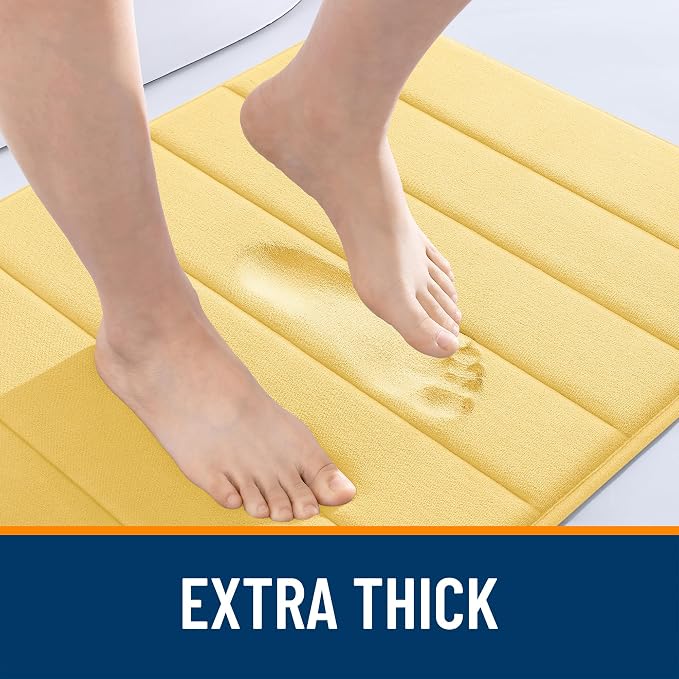 OLANLY Memory Foam Bath Mat 70x46, Super Soft Absorbent Bathroom Rugs, Quick Dry, Machine Washable Shower Floor Rugs, Bathmat Carpet, Bathroom Home Decor Accessories, Yellow