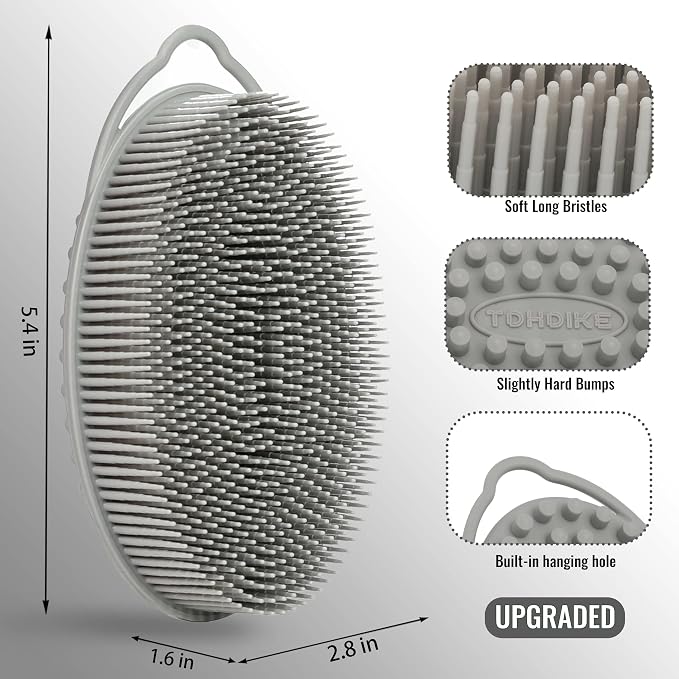 Set of 3 Silicone Body Scrubber Loofah Soft Exfoliating Body Bath Shower Scrubber Loofsh Brush (Black+Gray+Blue 010)