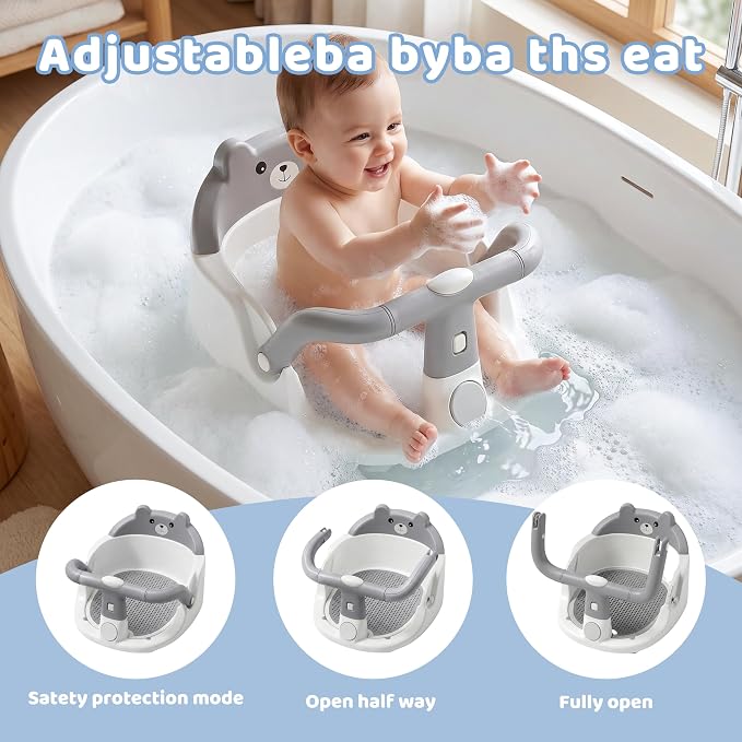 Baby Bath Seat for Babies 6 Months & up Non-Slip Toddler Bath Seats for Sitting Up Infant Bathtub Chair with Suction Cups and Soft Cushion for Baby Shower Tub Seat, Grey