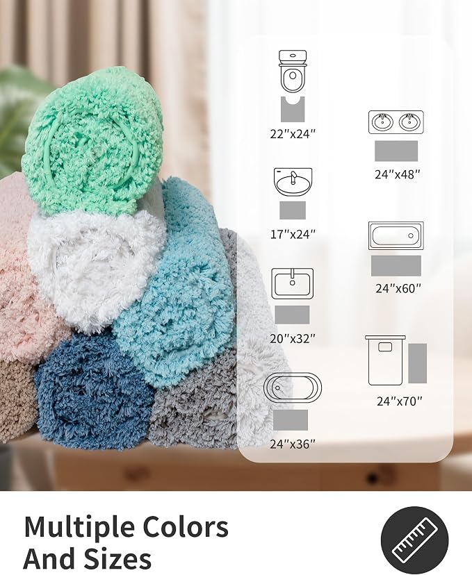 ILANGO Silver Bathroom Rugs 32" × 20" Non Slip & Super Absorben Extra Thick Soft, Washable Bath Mat for Floor, Microfiber Plush Shaggy Bath Rug with Tub for Bathtub Shower Room Sink