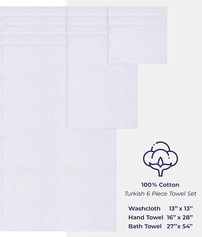 American Soft Linen 100% Cotton Luxury Turkish Towels, 6 Piece Towel Set | Soft Absorbent Quick Dry OEKO Tex Standard 100 Certificated Durable Machine Washable Breathable Premium Hotel Quality