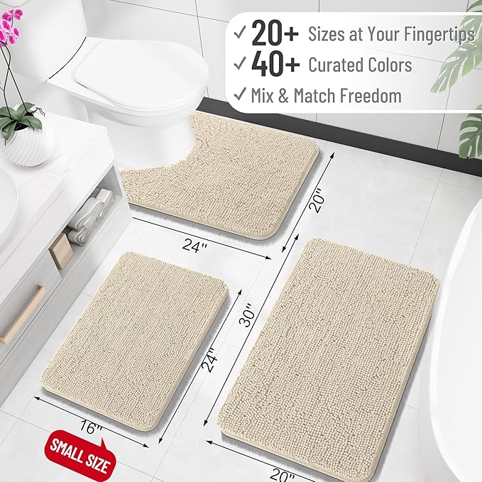 OLANLY Bathroom Runner Rugs 70x24, Extra Soft Absorbent Chenille Bath Rugs, Rubber Backing Quick Dry, Machine Washable Long Bath Mats for Bathroom Floor, Tub and Shower, Home Decor Accessories, Sand