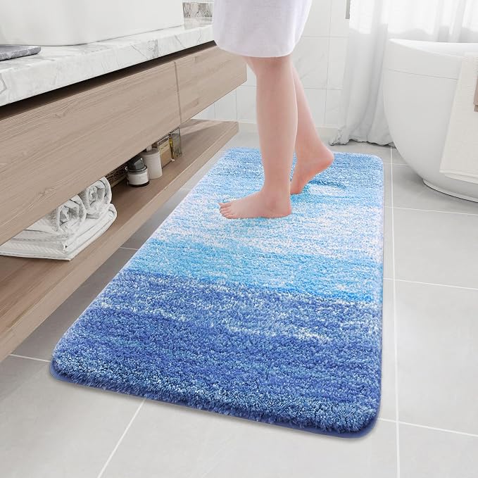 Arotive Microfiber Bathroom Rugs, Shaggy Soft and Absorbent Bath Rug, Thick Plush Machine Washable Dry Bath Mats for Bathroom, Tub and Shower, 47x24, Light Royal Blue, Rectangular
