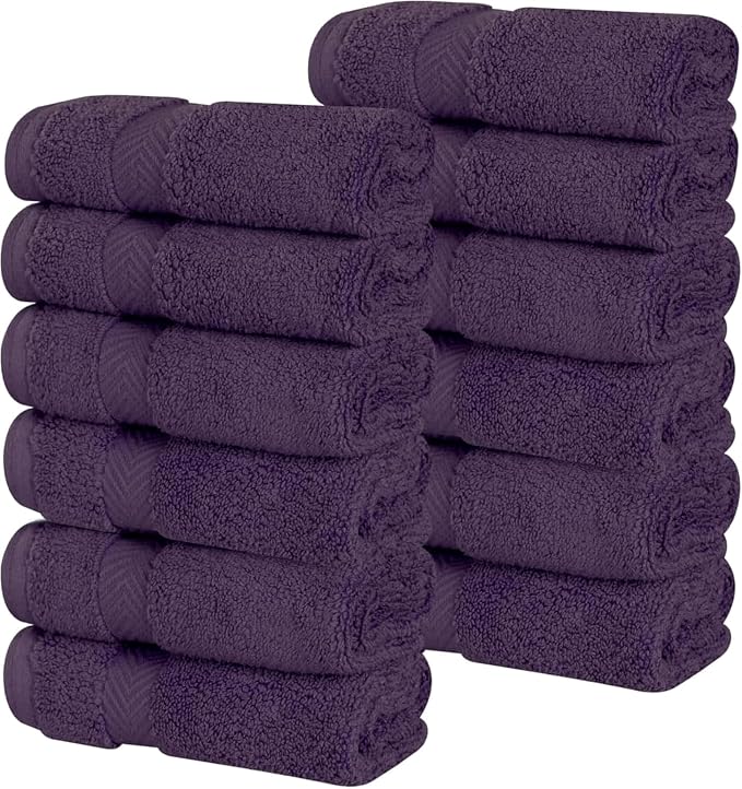 Superior Cotton Face Towel/Washcloth Set, Small Facial Towels, Spa, Hotel, Guest, Home, Bathroom Basics, Plush Soft Absorbent, Luxury Quick Drying, Zero Twist Collection, Set of 12, Grape Seed