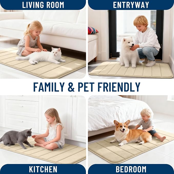 OLANLY Memory Foam Bath Mat 24x16, Super Soft Absorbent Bathroom Rugs, Quick Dry, Machine Washable Shower Floor Rugs, Bathmat Carpet, Bathroom Home Decor Accessories, Beige