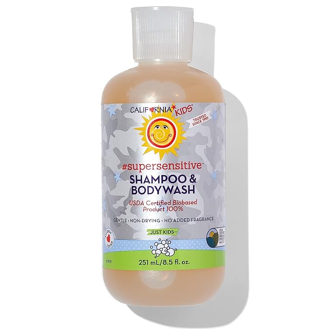 California Kids Shampoo + Body Wash | Super Sensitive Unscented | Gentle Skin Care for Kids + Teens | 100% Plant-Based | Hypoallergenic | 8.5 oz