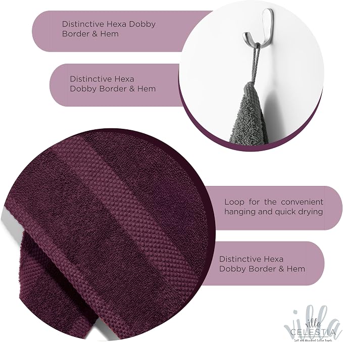 18-Piece 100% Cotton Towel Set, 4 Bath Towels, 6 Hand Towels, 8 Wash Cloth, Quick-Dry, Burgandy