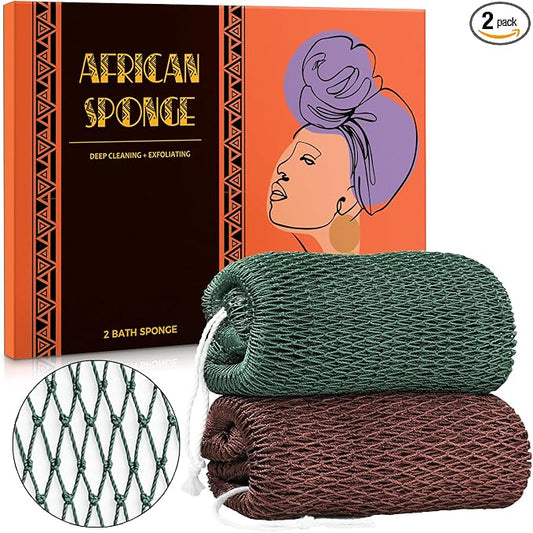 African Net Sponge Authentic - African Exfoliating Net Sponge Real African Wash Cloth - African Bath Sponge Loofah with Knots Exfoliator Net - Skin Smoother Scrub Net for Shower Body Scrubber