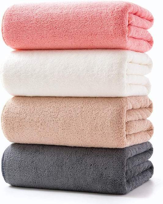 Lumimi Towels 4 Piece Soft Microfiber Bath Towel Set Salon Gym Yoga Travel Super Absorbent Lightweight Quick Dry and Durable, 55" L x 27" W, 4 Pack Multicolour Red