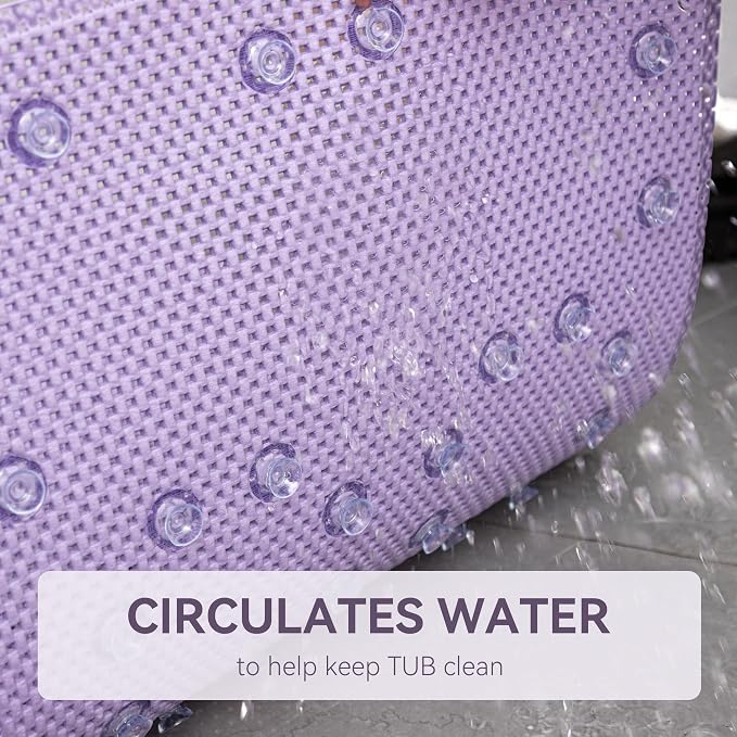 Bathtub Mat Non Slip, Soft Foam Bath Mat for Tub, Bathtub Mat with Drain Holes, Suction Cups Shower Mat (Purple, 36''X17'')