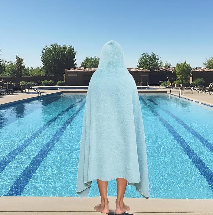 COTTON CRAFT Ultra Soft Hooded Towel – Oversized 35x70 Towel with Hood for Adults - 580 GSM 100% Cotton Ringspun Terry - Pool Beach Bath Sheet Wrap - Luxurious Plush Absorbent – Light Blue