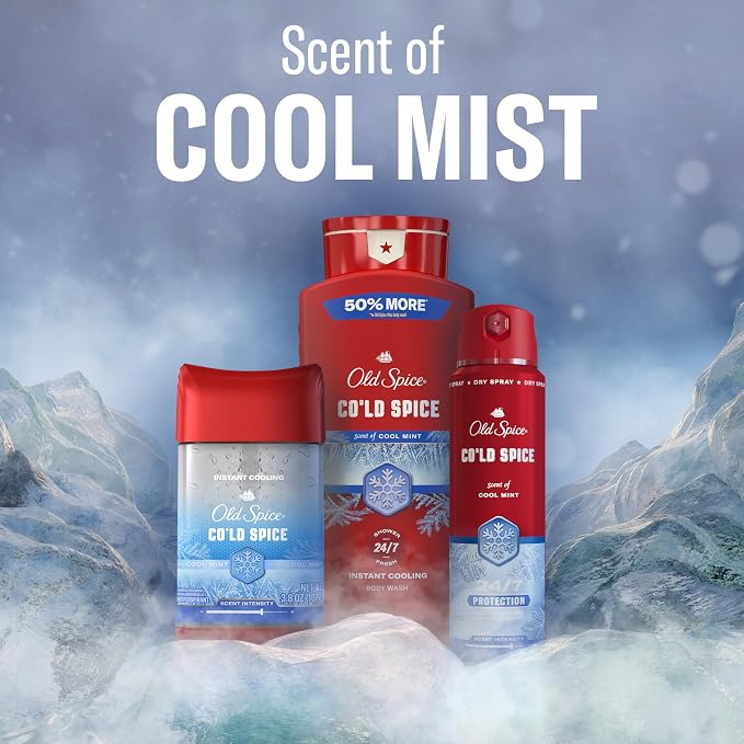 Old Spice Body Wash for Men, 24/7 Shower Fresh & Clean with Daily Use, Lasting Signature Scent, Refreshing Lather, Moisturizing Formula, Cold Spice with Cool Mint Scent, 24 oz