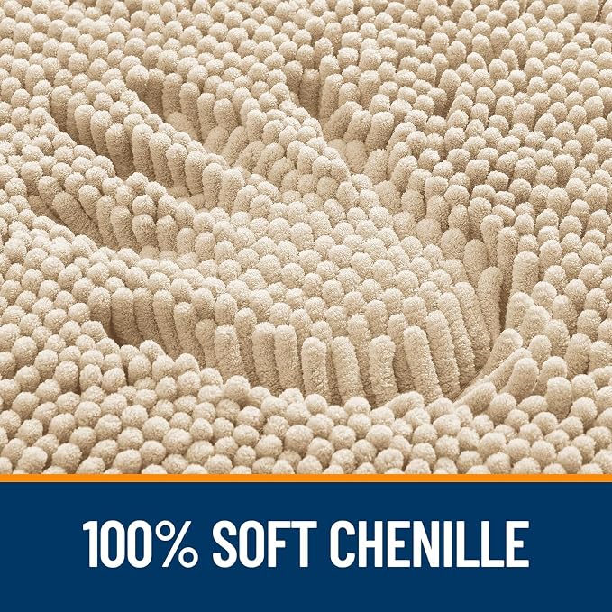 OLANLY Toilet Rugs U-Shaped 24x24, Extra Soft Absorbent Chenille Contour Bathroom Rugs for Toilet, Dry Quickly, Machine Washable, Non-Slip Bath Mat, Beige