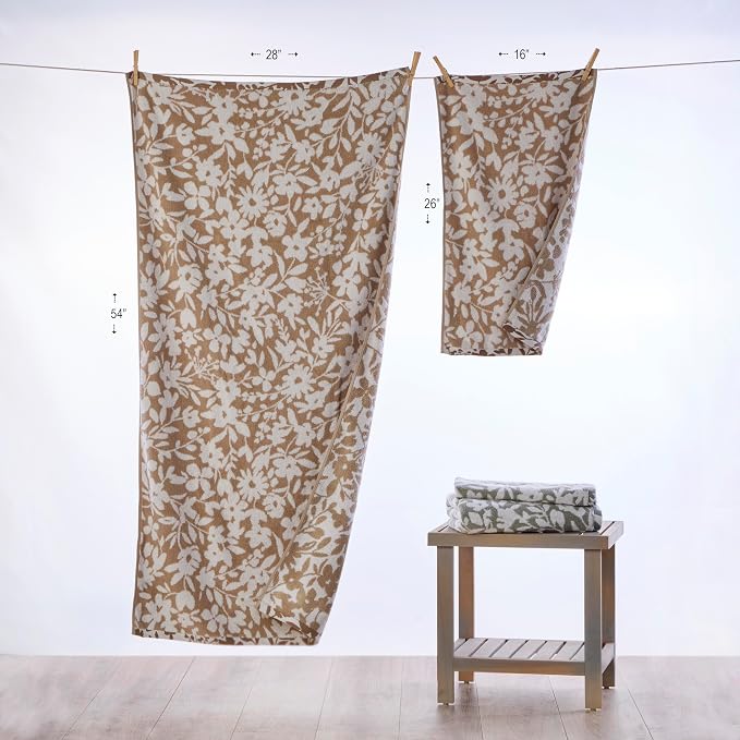 SKL Home Bedford Floral 100% Cotton Premium Bath Towel, 600 GSM, Soft & Absorbent, Reversible Jacquard, Tan