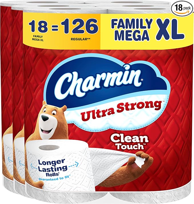 Charmin Ultra Strong Clean Touch Toilet Paper, 18 Family Mega XL Rolls = 126 Regular Rolls