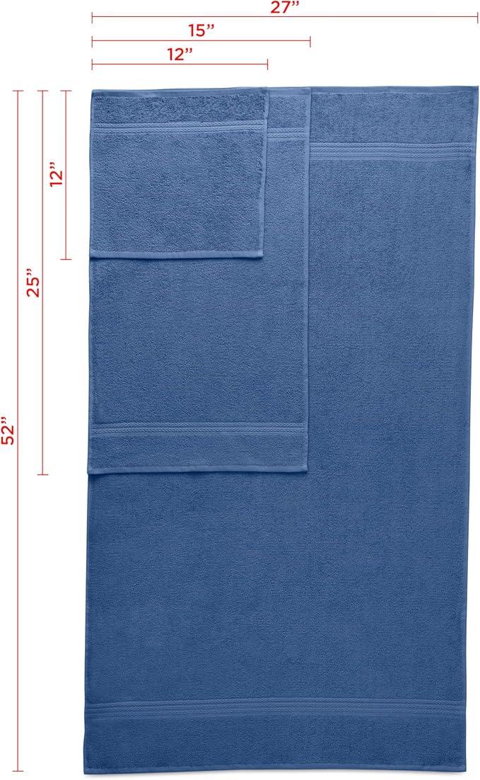 Martex Easy Living Everyday 6-Piece Bathroom Towel Set, Blue | 2 Bath Towels, 2 Hand Towels, 2 Wash Cloths, 100% Cotton, Soft, Quick-Dry
