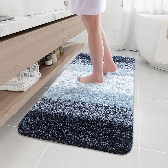 Arotive Microfiber Bathroom Rugs, Shaggy Soft and Absorbent Bath Rug, Thick Plush Machine Washable Dry Bath Mats for Bathroom, Tub and Shower, 47x24, Dark Blue, Rectangular